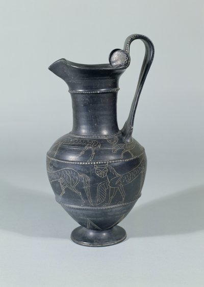 Krug mit Greifen, Bucchero Ware, etruskisch, 650-550 v. Chr. von Etruscan